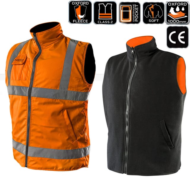 2 in 1 Profi Warnweste, Fleeceweste orange S