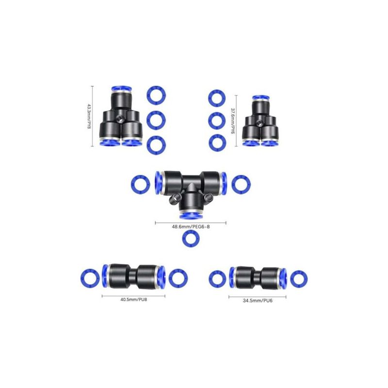 Vurahome – 42-teiliges Schnellkupplungs-set Für Pneumatische Anschlüsse 6 Mm/8 Mm – Typ T/y/i – Druck 0–10 Mpa – Robustes Pbt Mit Aufbewahrungsbox