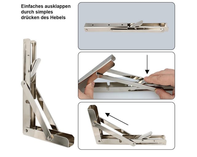 Ms Beschläge - Edelstahloptik 200x110mm Klappstütze 1 Paar Klappkonsolen Klappregalhalter Stahl