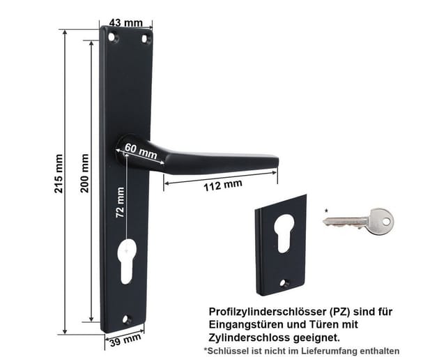 Ms Beschläge - Schwarze Schildgarnitur pz Langschild-Türgriff Türdrücker Aluminium Türbeschlag
