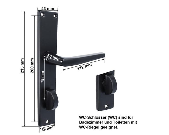 Ms Beschläge - Schwarze Schildgarnitur Langschild-Türgriff Türdrücker Aluminium Türbeschlag wc