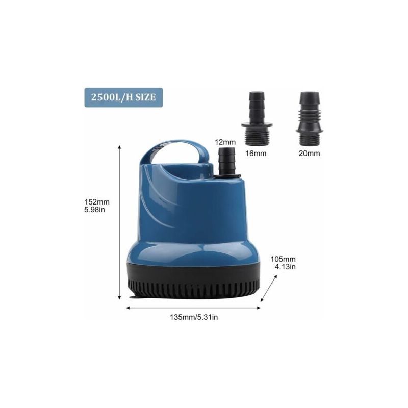Tauchpumpe 2500 L/h 40 W – Maximale Fördermenge 2500 L/h – 2,3 M Förderhöhe – 2,5 M Kabel – Flacher Ansaugstutzen Bis 1 Cm