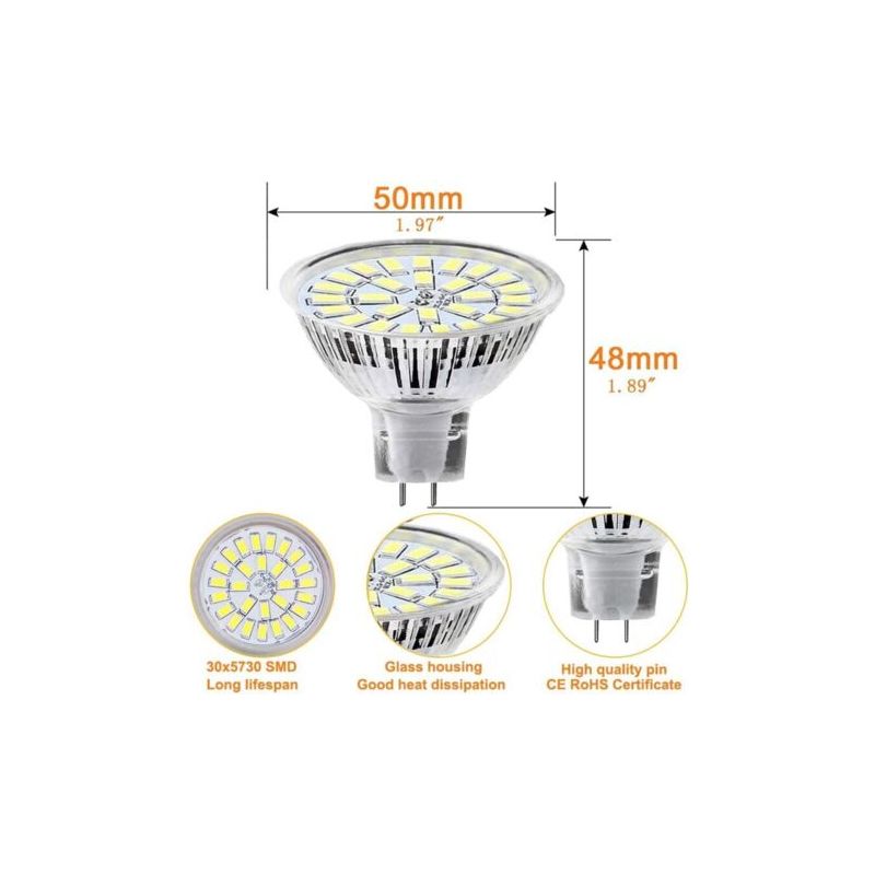 10er-pack Mr16 Gu5.3 5w Led-lampen (entspricht 50w), Kaltweiß 6000k, 450lm, 12-24v, Nicht Dimmbar, Schutzklasse F