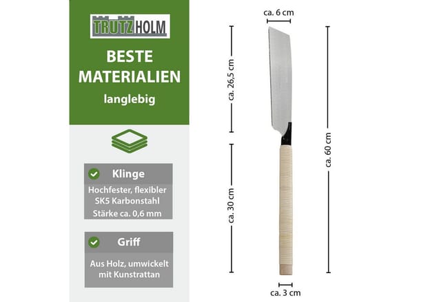 Baumarktplus - Japansäge Kataba Karbonstahl 265 mm Sägeblatt Stärke 0,6 mm 3D Zahnschliff flexible biegsame Zugsäge