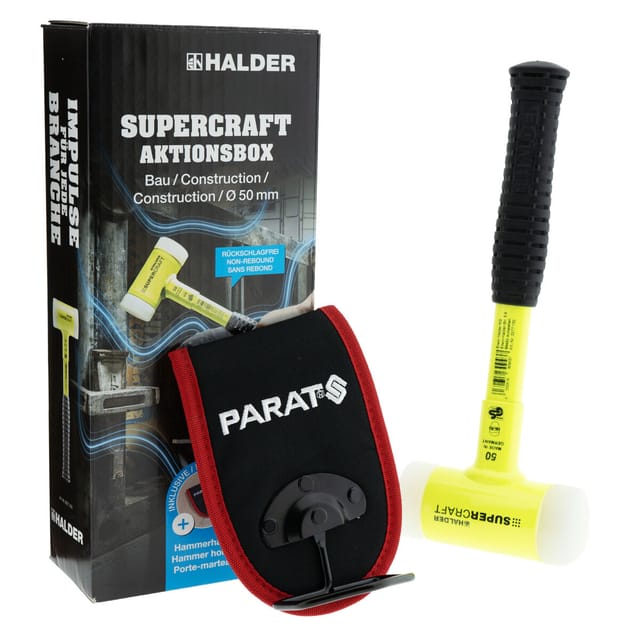 Supercraft Aktionsbox Bau Schonhammer ø 50 mm + parat Hammerhalter - Halder