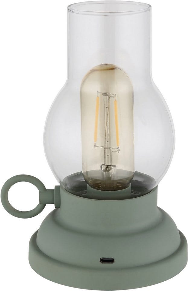 Globo Lighting - Tischleuchte Tischlampe Akku usb dimmbar Nachttischleuchte Sturmlampe Touchdimmer, opal, led 1W 65Lm warmweiß, LxBxH 12,5x10,7x17,5