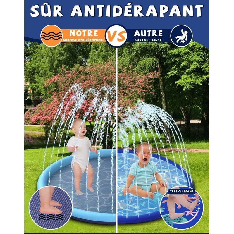 Vurahome – Wasserstrahlmatte, 170 Cm Pvc-sprühmatte, Rutschfeste Spritzmatte, Wasserspielmatte Für Kinder Im Garten