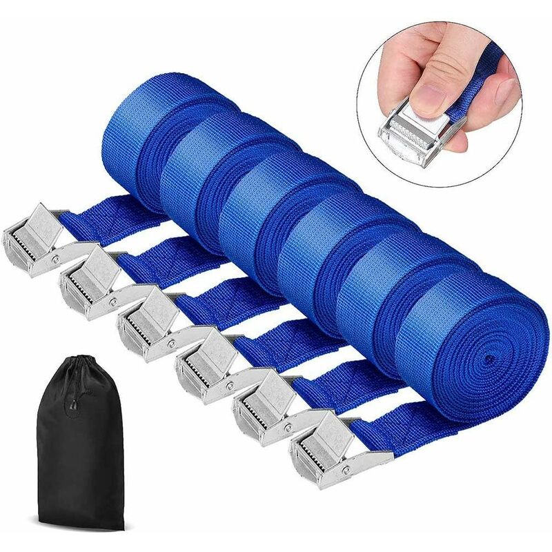 Spanngurte, 6er-pack, 2,5 Cm X 2,5 M, Mit Zugschnallen-befestigungsgurt, Spanngurt Für Motorrad-fahrradträger, Extrem Robuster Spanngurt, Blau, Belastbar Bis Zu 250 Kg