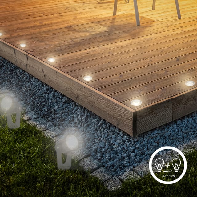 Briloner - connect to shine Starterset Teak mit 3er Set led Bodeneinbaustrahler, IP65