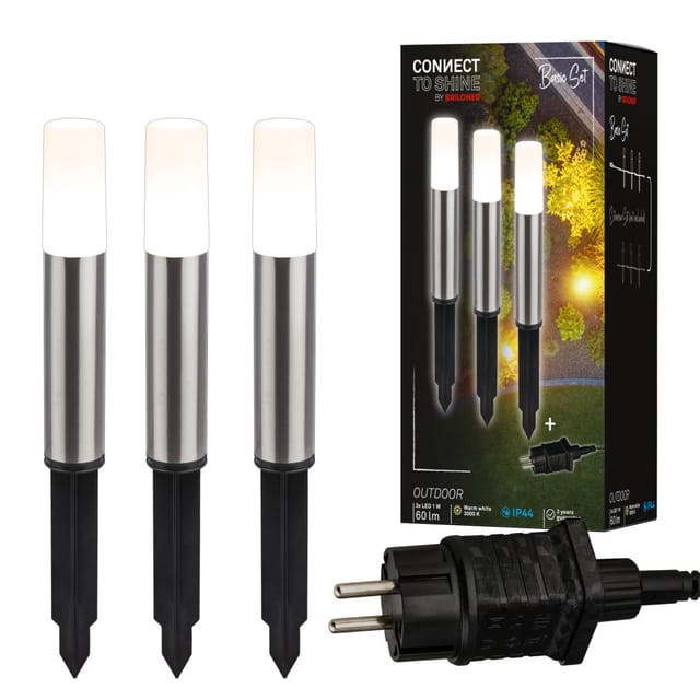 Briloner - connect to shine Starterset Junca mit 3er Set led Wegeleuchten, IP44