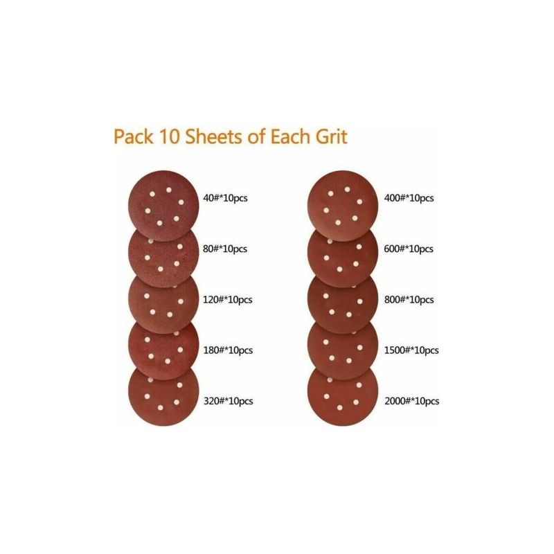 Packung Mit 100 Schleifscheiben (150 Mm) – Verschiedene Körnungen (40/80/120/180/320/600/800/1000/1500/2000) – Für 6-loch-exzenterschleifer – Strapazierfähiges Papier