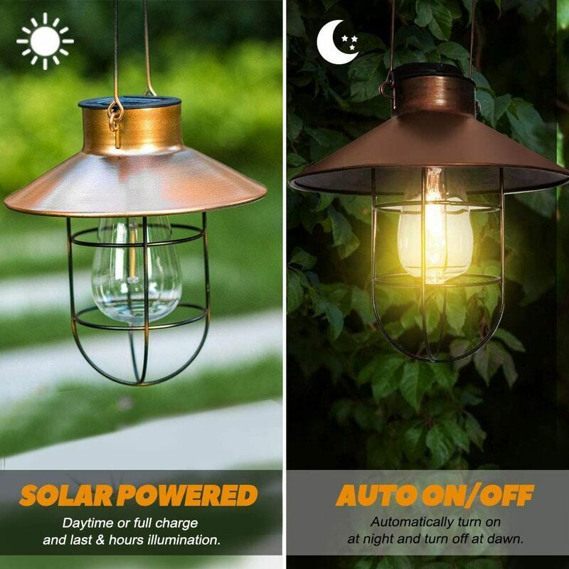 Vurahome - Große Bronzefarbene S-scheiben-solar-gartenleuchte Mit Haken, Retro-kronleuchter Aus Schmiedeeisen