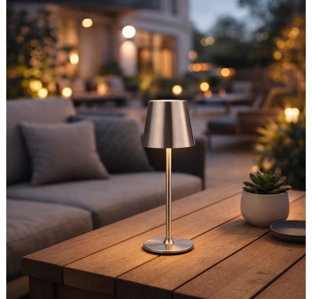 Außenlampe Tischlampe Tischleuchte Touchdimmer led Gartenlampe silber h 47 cm