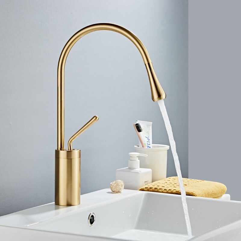 Vurahome - Waschtischarmatur, Gebürstetes Gold, Messing, Einhebelmischer