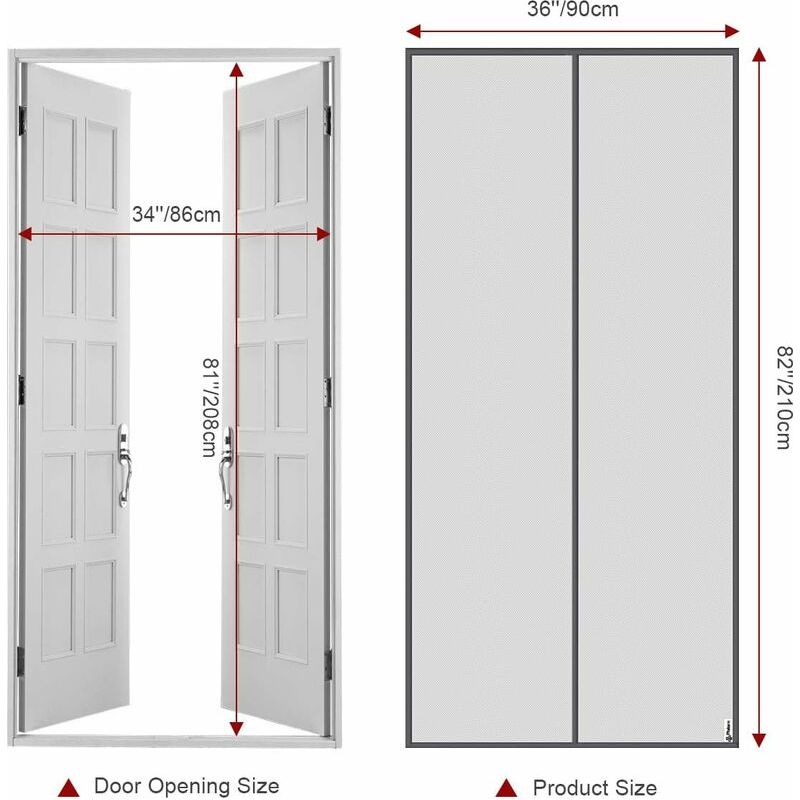 Vurahome - Magnetisches Tür-moskitonetz, Schwarzer Magnetischer Moskitonetzvorhang Für Türen Und Fenster, Schutz Vor Mücken Und Fliegen (grau, 90x210 Cm)