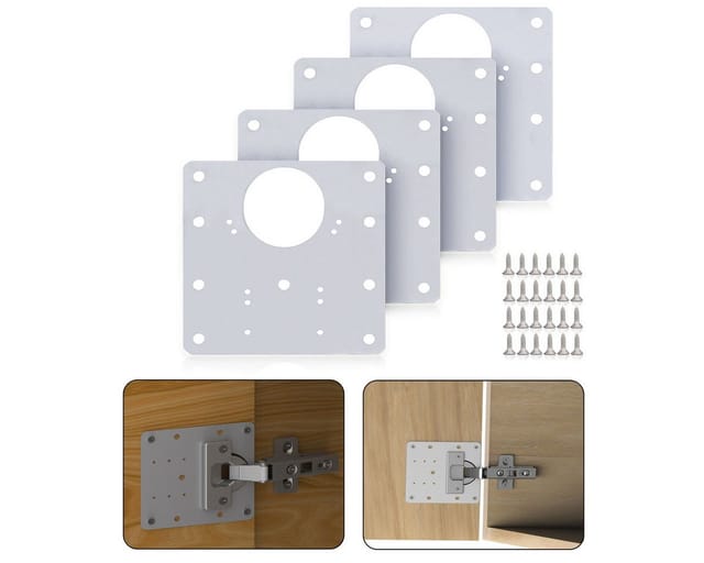 Ms Beschläge - Scharniertopfplatte 90x90mm 4 Stück Edelstahl Reparaturplatte Möbelbefestigung Verbinder