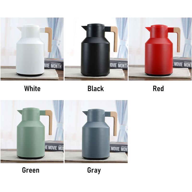 Vurahome - 1l Thermoskanne Für Kaffee, Doppelwandige Thermoskanne Mit Holzgriff, Wasserkocher, Isolierflasche, Teekanne, Hält Getränke Heiß Und Kalt (grün)