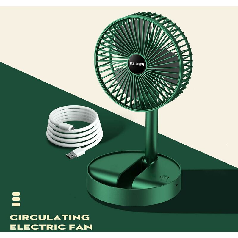 Vurahome – Faltbarer, Tragbarer Standventilator Mit Usb-ladefunktion, 3 Geschwindigkeitsstufen, 1200-mah-akku, 17 Cm Durchmesser, Grün