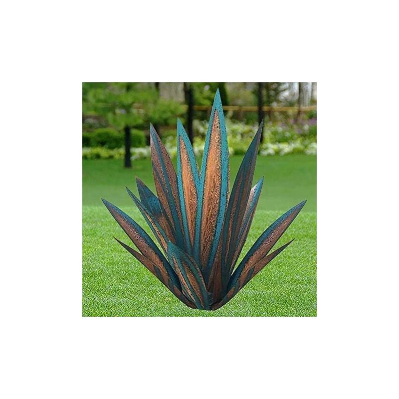 Vurahome – Agave-metall-gartenskulptur 65 Cm – 9 Farbenfrohe Blätter – Außendekoration – Sockelloses Design Für Einen Natürlichen Effekt