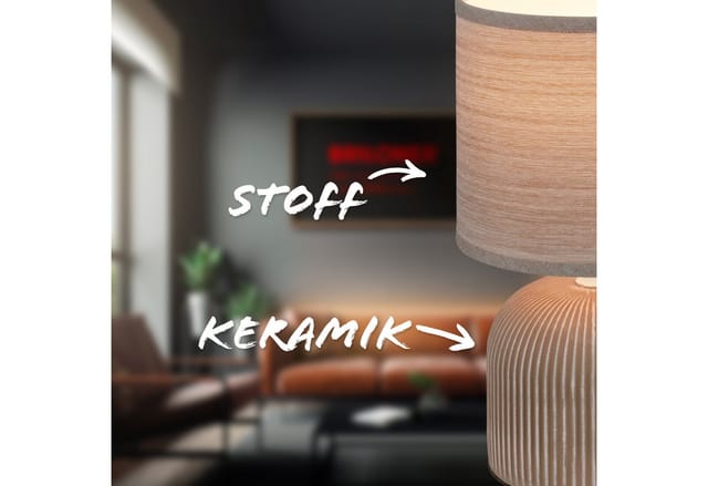 Briloner Ino Tischlampe, Stoffschirm, Kabelschalter, Keramikfuß, Braun, Ø15 x 28 cm