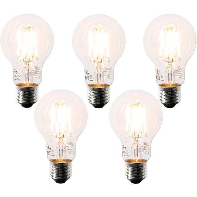 5er Set E27 LED-Glühbirnen A60 Klar 6W 630lm 2200K