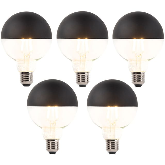 5er Set E27 dimmbare LED Filament Glühbirnen G95 schwarz 550lm 2700K