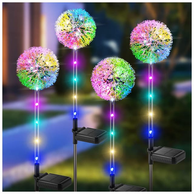 Solarleuchten Für Draußen, 4er-pack Solar-löwenzahnlichter Mit Farbwechselnden Leds, Wasserdichte Solar-gartenleuchten Für Draußen Für Rasen, Balkon, Terrasse, Hof, Halloween-weihnachtsdekoration