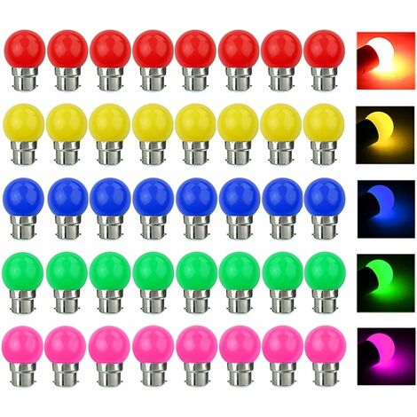 Ersandy 40 Pc Ampoule Led Couleur B22 3w Équivalente 30w 300lm Ac 220v B22 Baïonnette Ampoules Guirlande Couleur Led Ampoules Multicolore Pour Maison Bar Fête Décoration D'Ambiance - Lot De 40 [classe