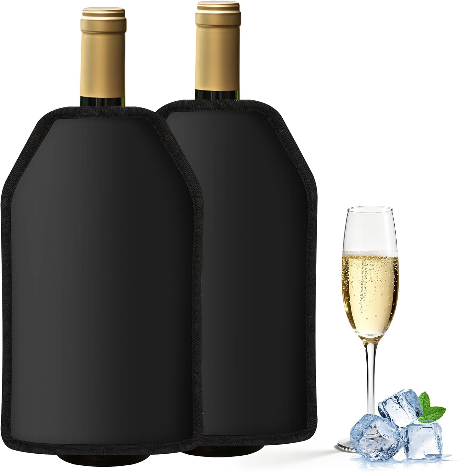 2 Pcs Rafraîchisseurs Pour Bouteilles De Vin, Refroidisseur De Bouteille Vin, Manchette À Vin Pour Refroidir Le Champagne, Bière, Vin-noir