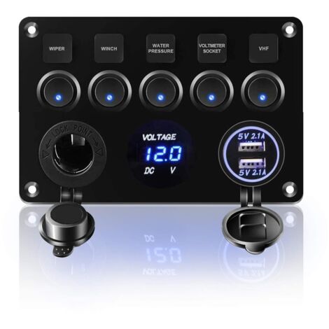 5 Gang Panneau De Interrupteur À Bascule 12v 24v Interrupteur À Bascule Panneau Tableau Electrique Bateau Rv Camping-car (bleu)