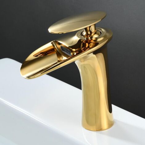 Shunli Robinet Salle De Bain Cascade Mitigeur De Lavabo Bec Haut Pour Vasque Robinet Lavabo - Or
