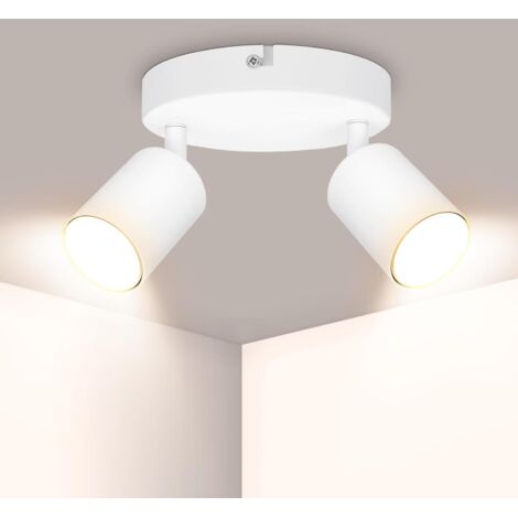 Spot Plafond Blanc, Plafonnier Led 2 Spots Orientables, Plafonnier Spot Gu10, Ronde Éclairage De Plafond, Moderne Applique Plafond Interieur Led Pour Cuisine, Chambre, Salon, Livré Sans Ampoules