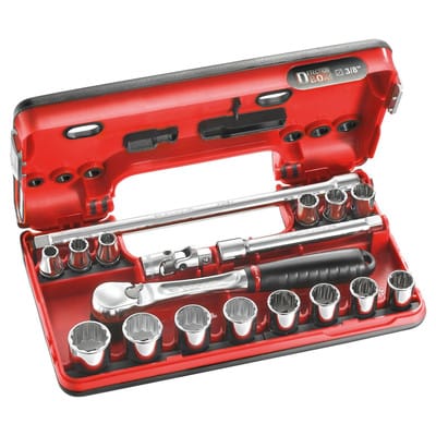 FACOM Steckschlüssel-Set 3/8 D-Box, 18-tlg., Knarre staubdicht