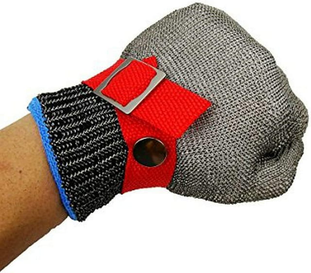 Crediri Schnittfester Handschuh, Metzgerhandschuh, Edelstahlgewebe, Schutzstufe 5, Arbeitshandschuh zum Schlachten, Holzschnitzen,