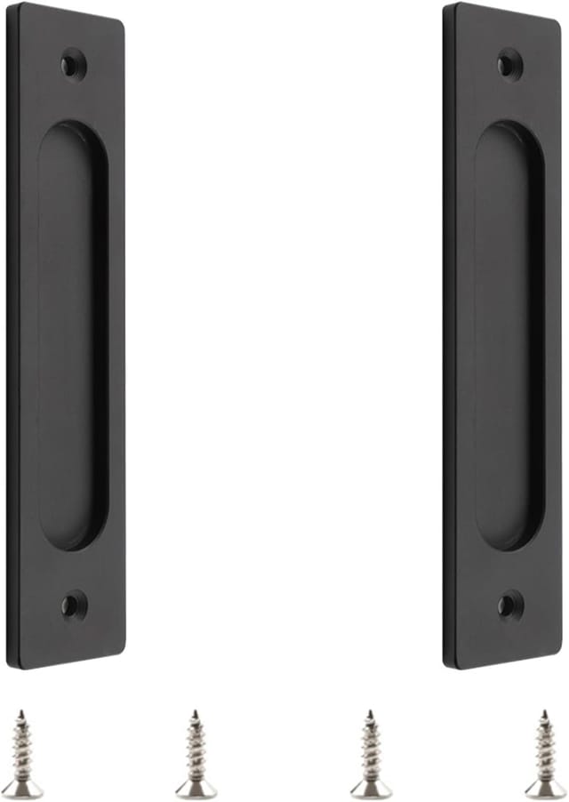 2er-pack Rechteckige Versenkbare Schiebetürgriffe Aus Aluminiumlegierung Mit Befestigungsschrauben Für Schiebetüren Im Scheunenstil – Mattschwarz – 18 Cm