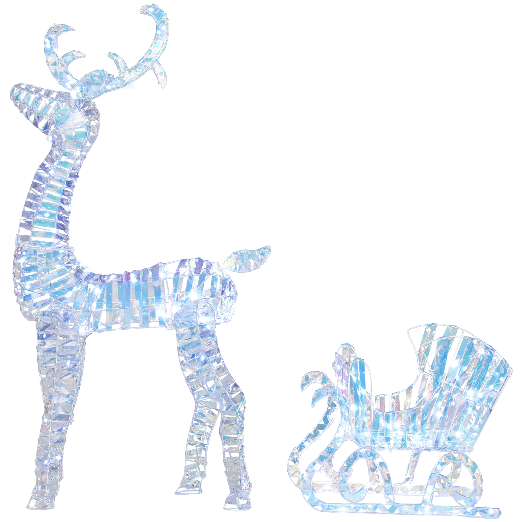 Weihnachtsdekoration: Rentier Und Schlitten Mit 170 Warmweißen Leds, 60x29x115cm, Für Den Innen- Und Außenbereich.
