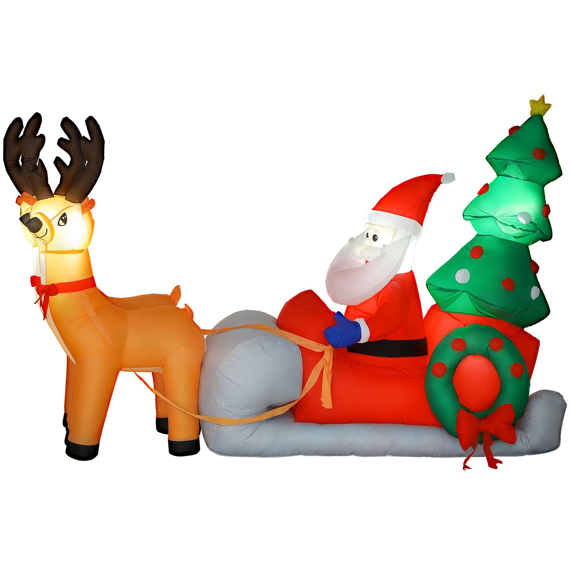 Aufblasbarer Weihnachtsmann (2,1 M) Auf Einem Schlitten Mit Zwei Rentieren, Integrierte Led-weihnachtsdekoration