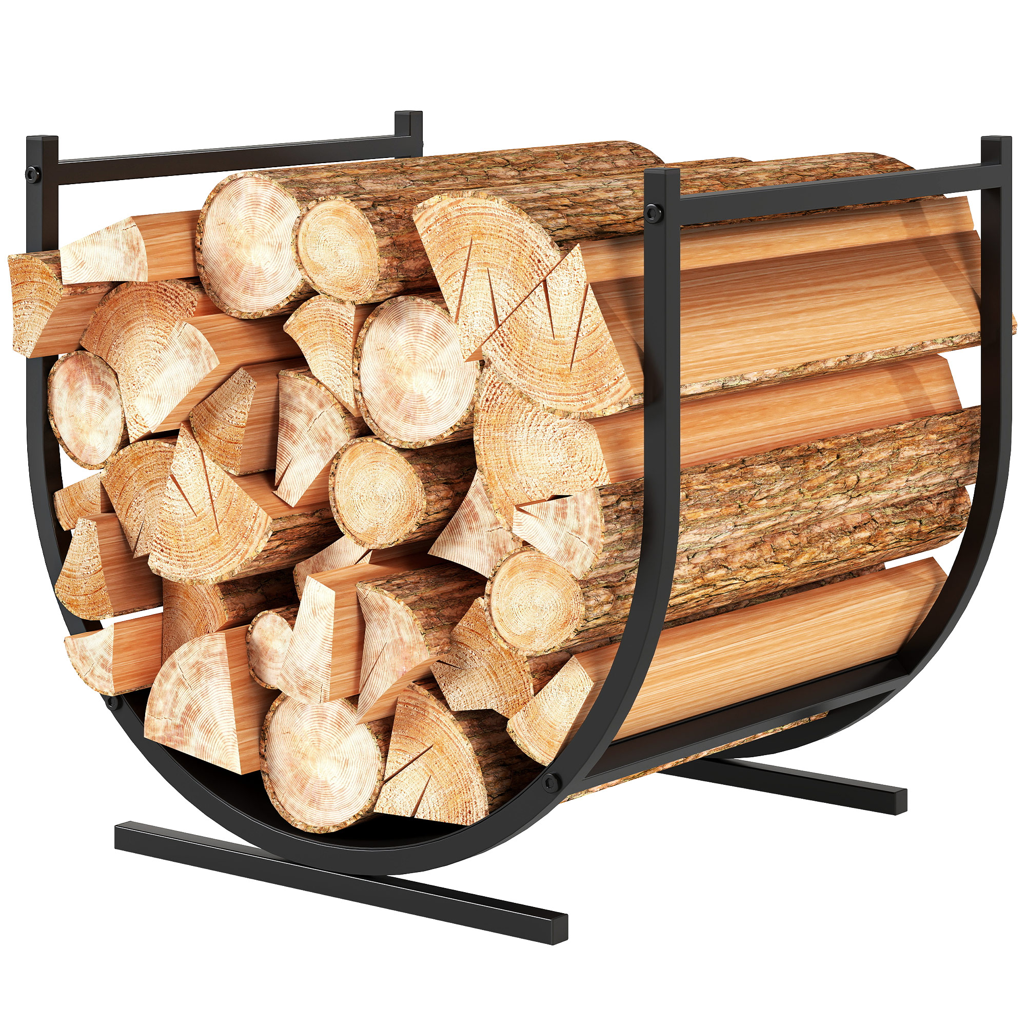 Robuster, Gebogener Holzständer Aus Schwarzem Metall, 43 X 33 X 38 Cm, Für Kamine Im Innen- Und Außenbereich