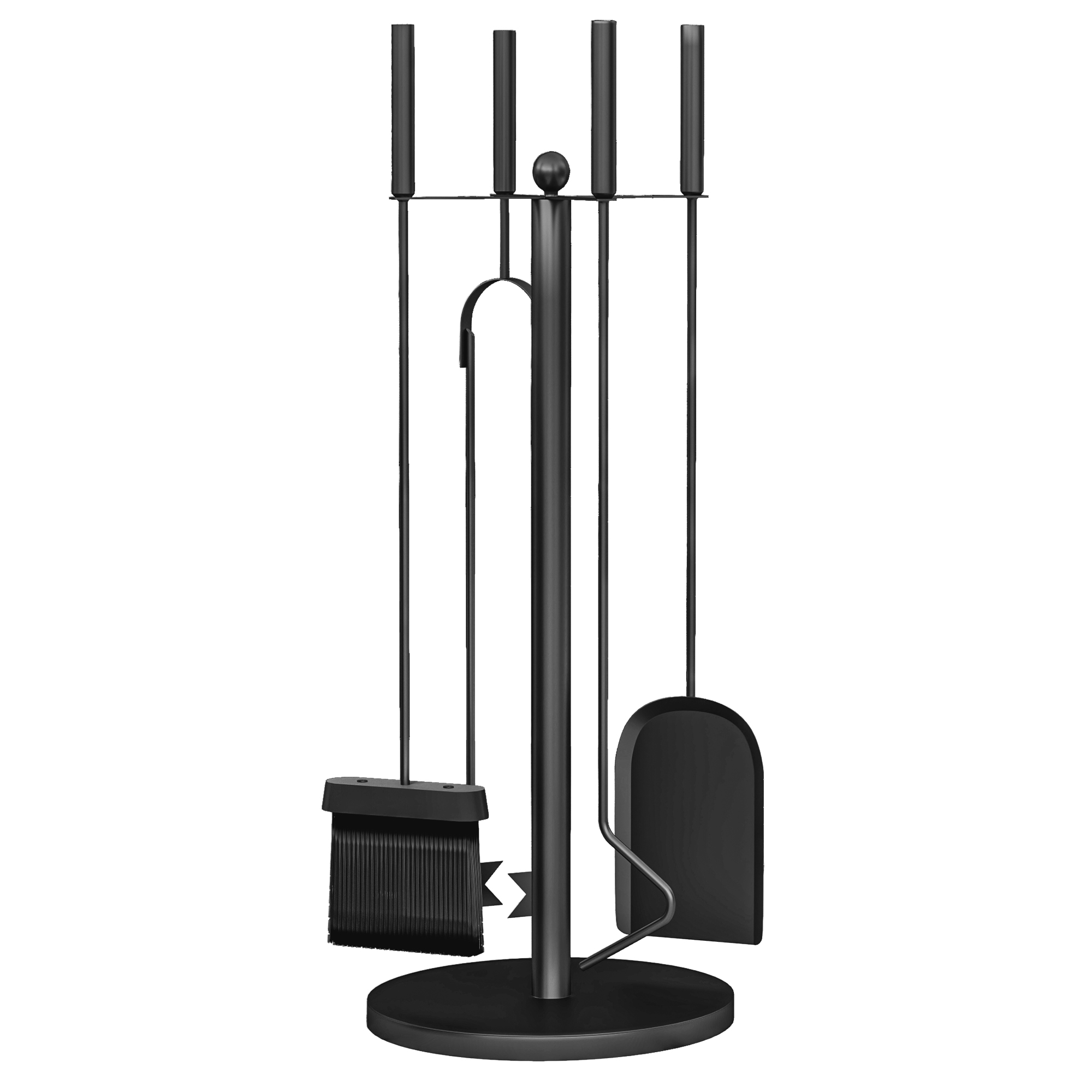 5-teiliges Kaminbesteck-set, Bestehend Aus Bürste, Schaufel, Zange, Schürhaken Und Ständer, Schwarzes Metall