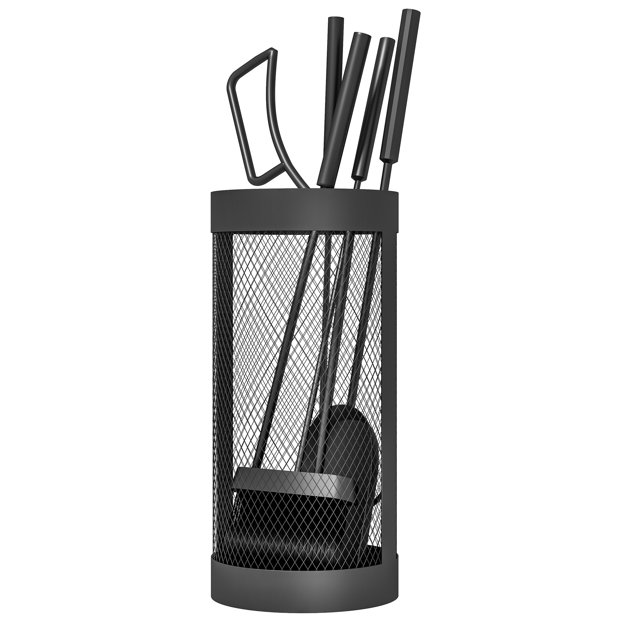 5-teiliges Kaminbesteck-set: Bürste, Schaufel, Zange, Schürhaken Und Eimer, Schwarzes Metall