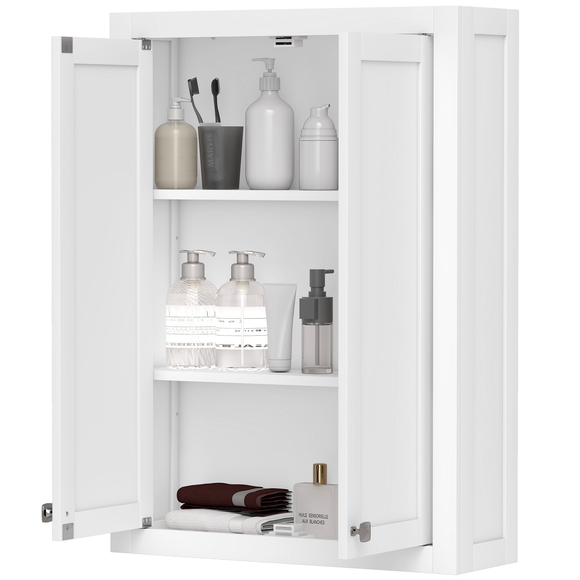 Badezimmer-wandschrank Mit 3 Einlegeböden, 2-türig, Wandmontage, Mit Verstellbarem Einlegeboden, 61 X 20 X 84 Cm, Weiß