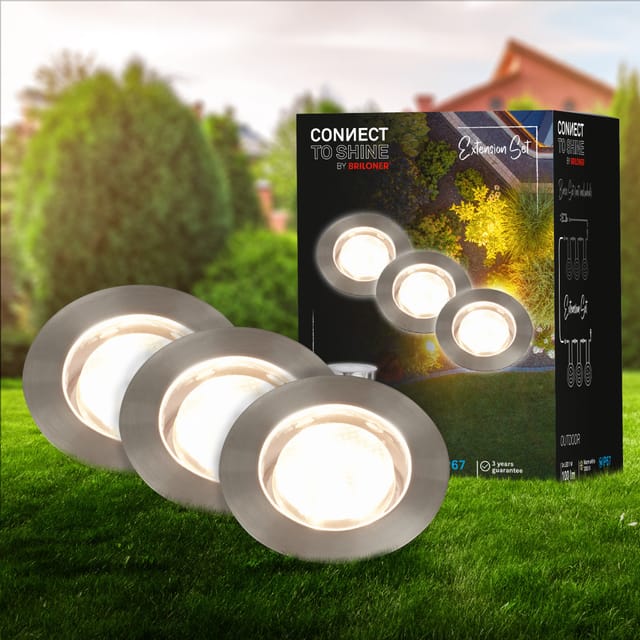 Briloner - connect to shine Erweiterungsset Padouk mit 3er Set led Bodeneinbaustrahler, IP67