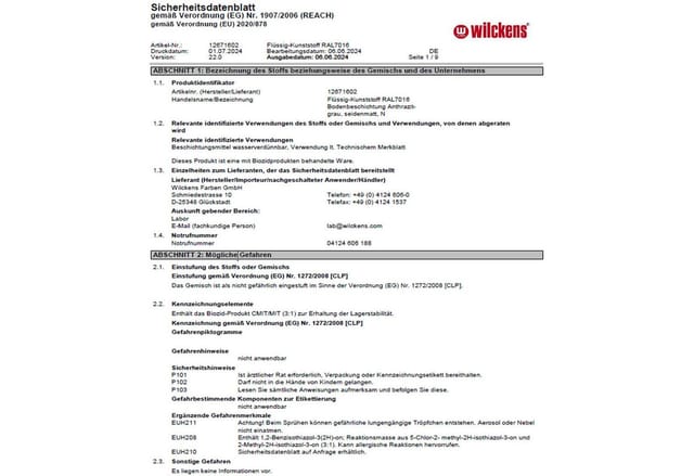 Wilckens Flüssig-Kunststoff Bodenbeschichtung 5 Liter RAL 7032 Kieselgrau 12672200090