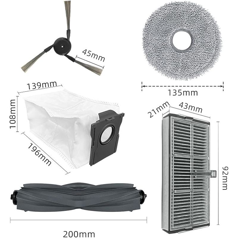 Forehill Zubehörset Für Dreame L40 Ultra / X40 Ultra Complete / Mova P50 Pro Ultra Saugroboter: 20-teiliges Set – 2 Hauptbürsten, 4 Filter, 6 Seitenbürsten, 4 Wischmopps, 4 Beutel