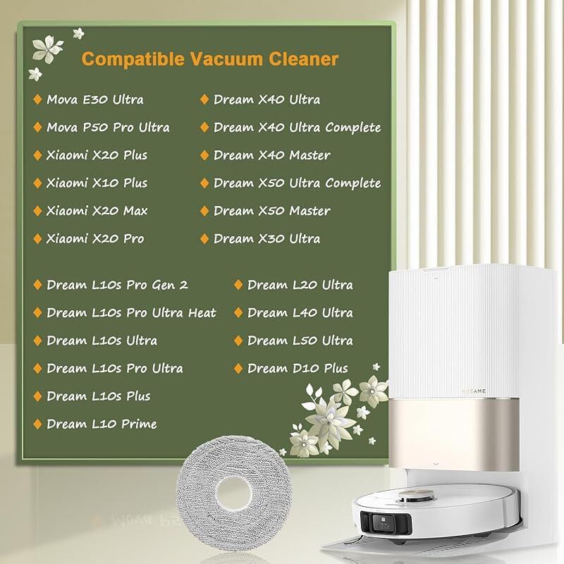 Forehill 8 Wischmopp-pads Für Dreame X40/x50 Ultra Complete, X40/x50 Master, L10s Ultra/l10s Pro Ultra/l10s Pro Gen 2, L20/l40/l50 Ultra, Mova E30 Ultra/p50 Pro Ultra Und Xiaomi X10 Plus/x20 Plus
