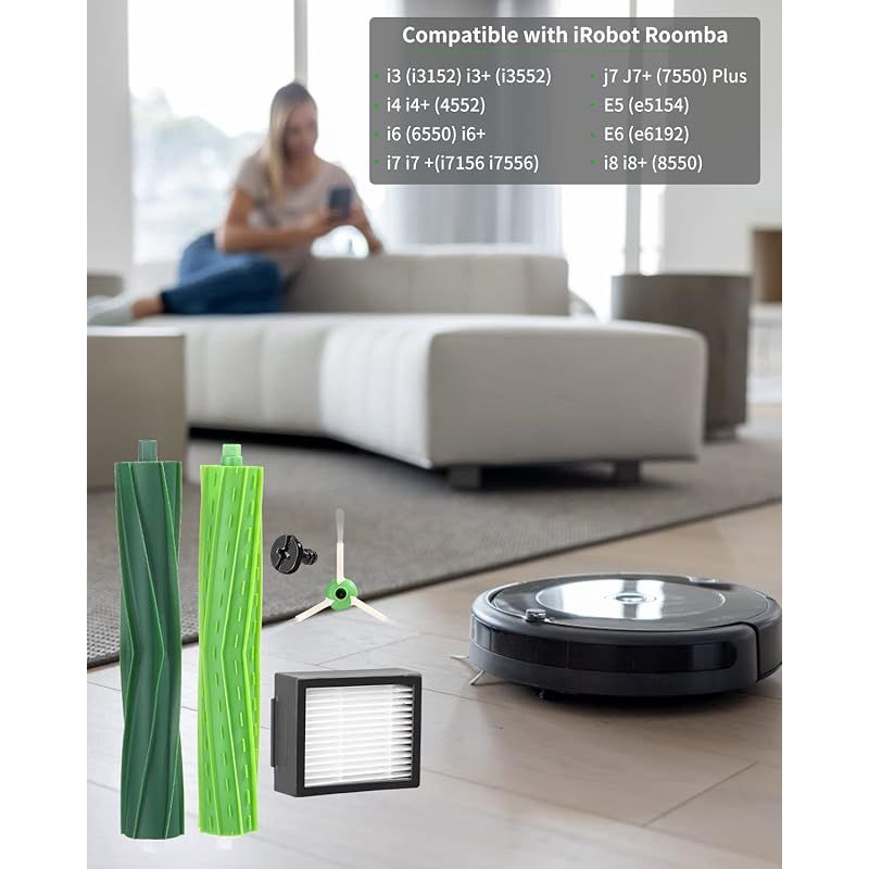 Ersatzteile Für Irobot Roomba Staubsauger, Kompatibel Mit Den Serien I E5 E6 I7 I7+ I3 I3+ I4 I4+ I6 I6+ J7 J7+ I8 I8+, Inklusive 4 Filter, 6 Seitenbürsten Und 1 Satz Gummibürsten.