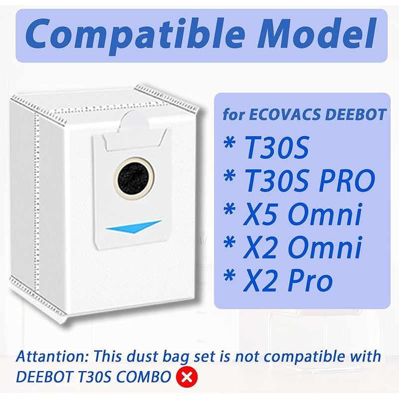 Forehill Ersatzteile Für Ecovacs Deebot T30s Pro/t30s, Ersatzset Mit 1 Hauptbürste, 8 Wischpads, 6 Staubbeuteln, 6 Seitenbürsten, 4 Hepa-filtern