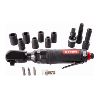 Stier - Ratschenschrauber-Satz 33-1, 14 teilig Set, 1/2 Zoll Antrieb, Kraft-Steckschlüsseleinsatz 1/2 Zoll, Stecknippel 1/4 Zoll, Umschaltfunktion am