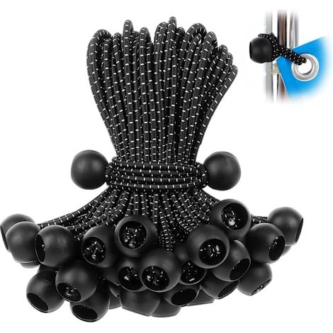 Lot De 50 Boules Élastiques, Cordon Noir Résistant Aux Uv, Pour Sangles, Tentes, Poteaux Et Câbles Noir Blanc (10 Cm