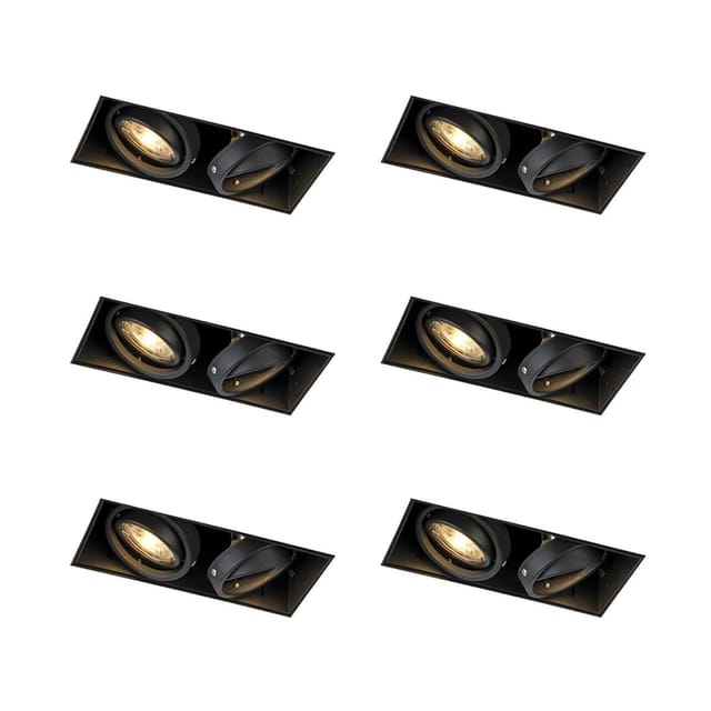 Set mit 6 Einbaustrahlern schwarz GU10 verstellbar rahmenlos 2-flammig - Oneon